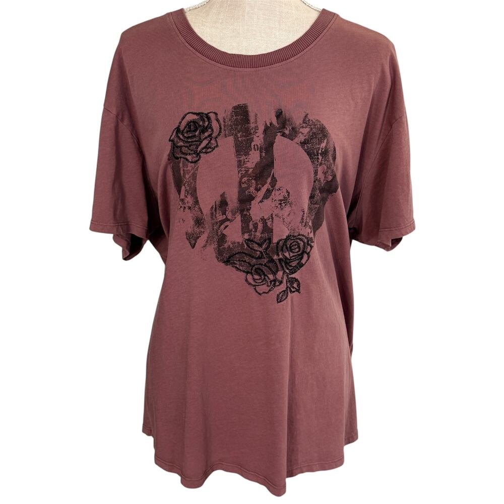 Torrid, Roses Graphic Tee, Sz 1X 14-16, Plum/Pink, Tagless (Stamped Tag)